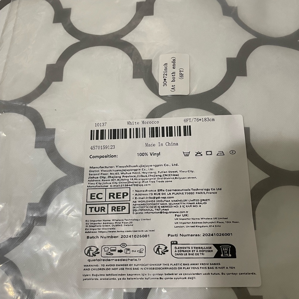 White and Gray Vinyl Tablecloth